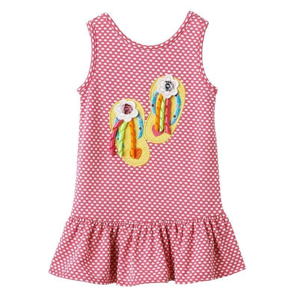 Girls Pink Dot Flip Flop Applique‎ Knit Dress 5 NWT